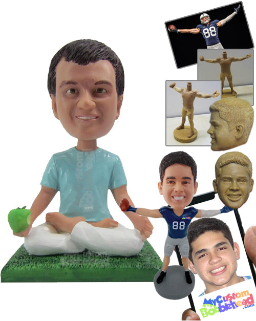 Attractive Male Doing Yoga with a Healthy Apple in Hand Personalized Bobblehead Attractive Male Doing Yoga with a Healthy Apple in Hand Personalized Bobblehead